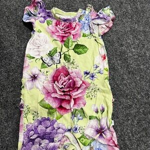 Posh Peanut Floral Butterfly Romper in Lime Green, Pink & Purple